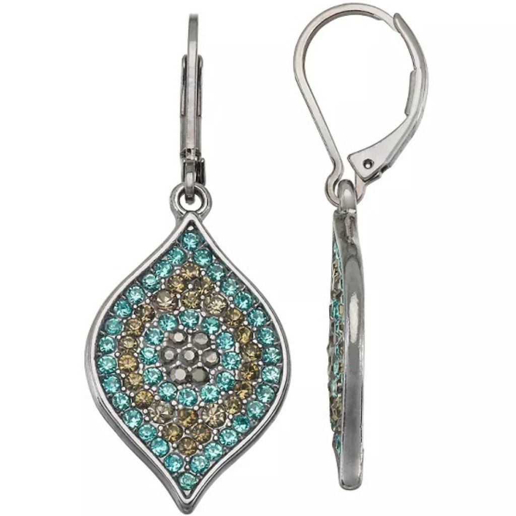 Vera Wang Evil Eye Gunmetal AquaGold Crystal Lever Back EarringsNew 17$